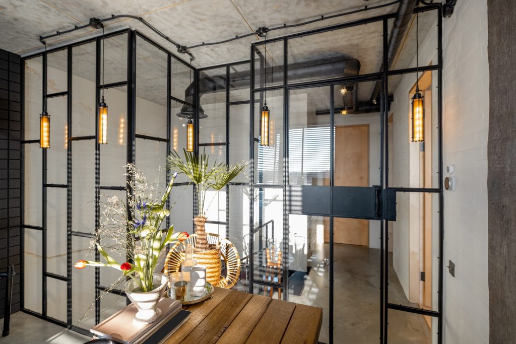 Loft glass wall in a home office